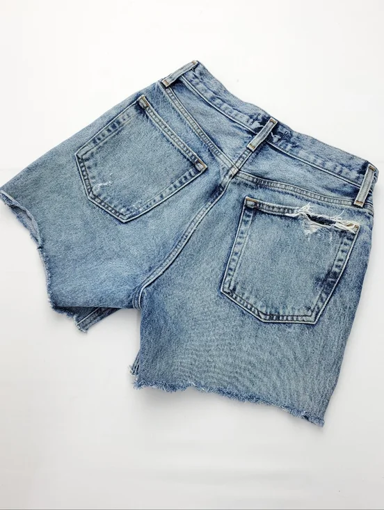 Agolde Womens Cut-Off Blue Denim Shorts Riley Button Fly High Rise Cotton Sz 27 - Picture 9 of 9